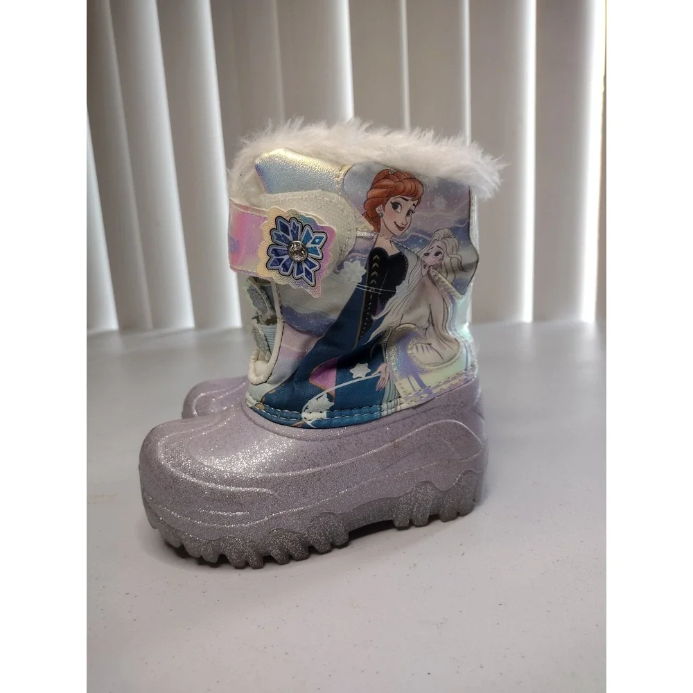 Girls Disney Frozen Winter Snow Boots Size 7 Purple Elsa Anna Warm‎ Lined